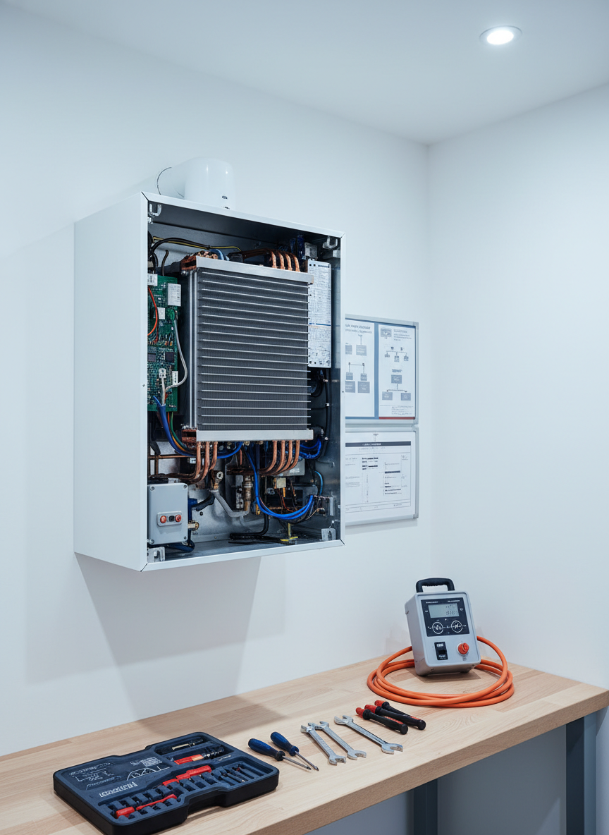 A meticulous boiler service scene
