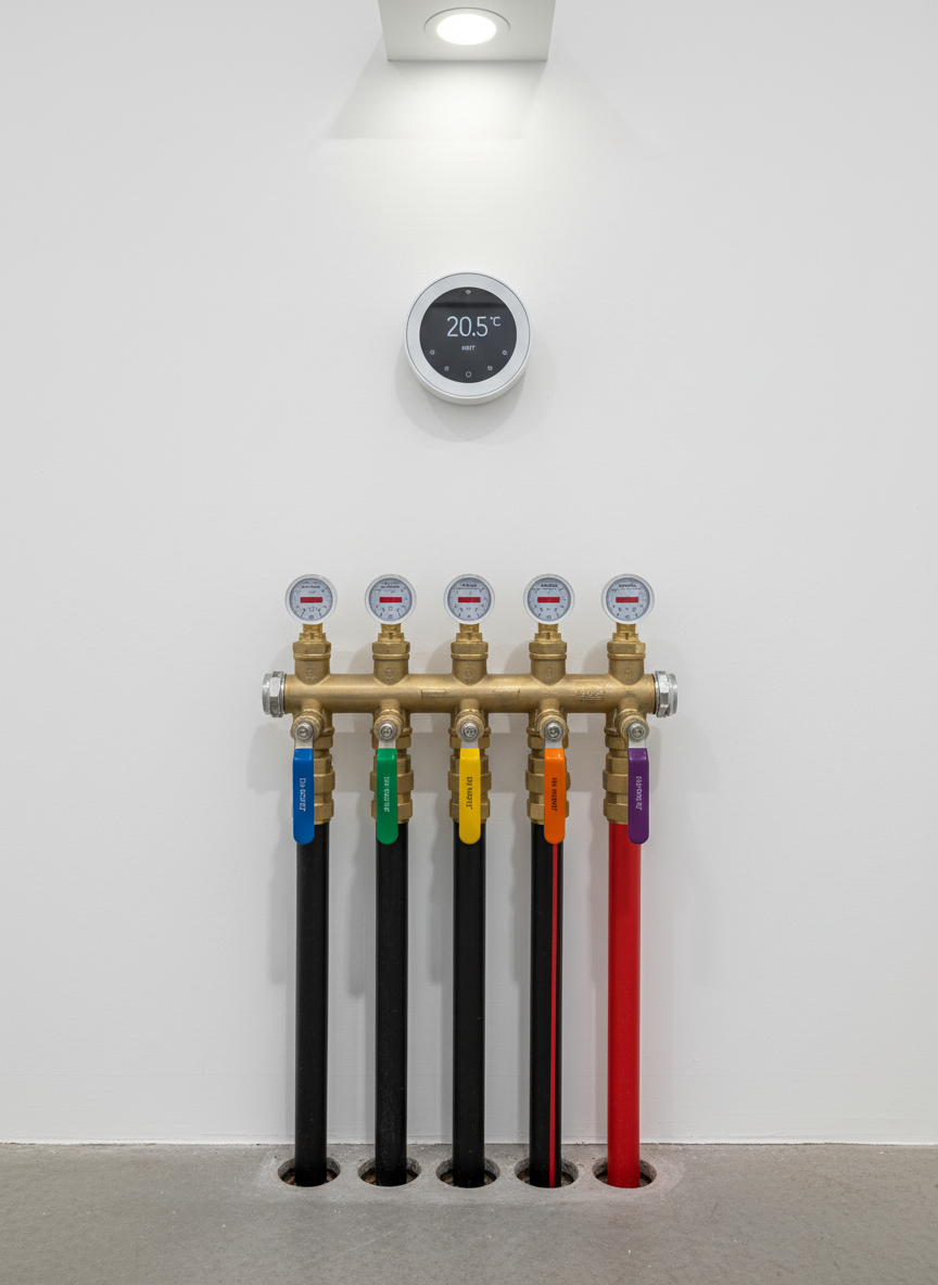 A detailed close-up of a central heating system